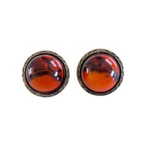Vintage Hong Kong Marbled Amber Clip Earrings